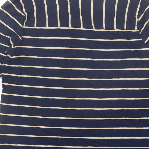 DASH Womens Blue Striped Viscose Basic T-Shirt Size 14 Boat Neck