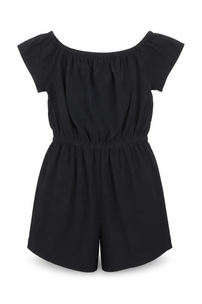 Front view of New Look girls’ black polyester jumpsuit one-piece, size 9, years pullover