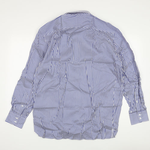 Marks and Spencer Mens Blue Striped Cotton Button-Up Size 17.5 Collared Button