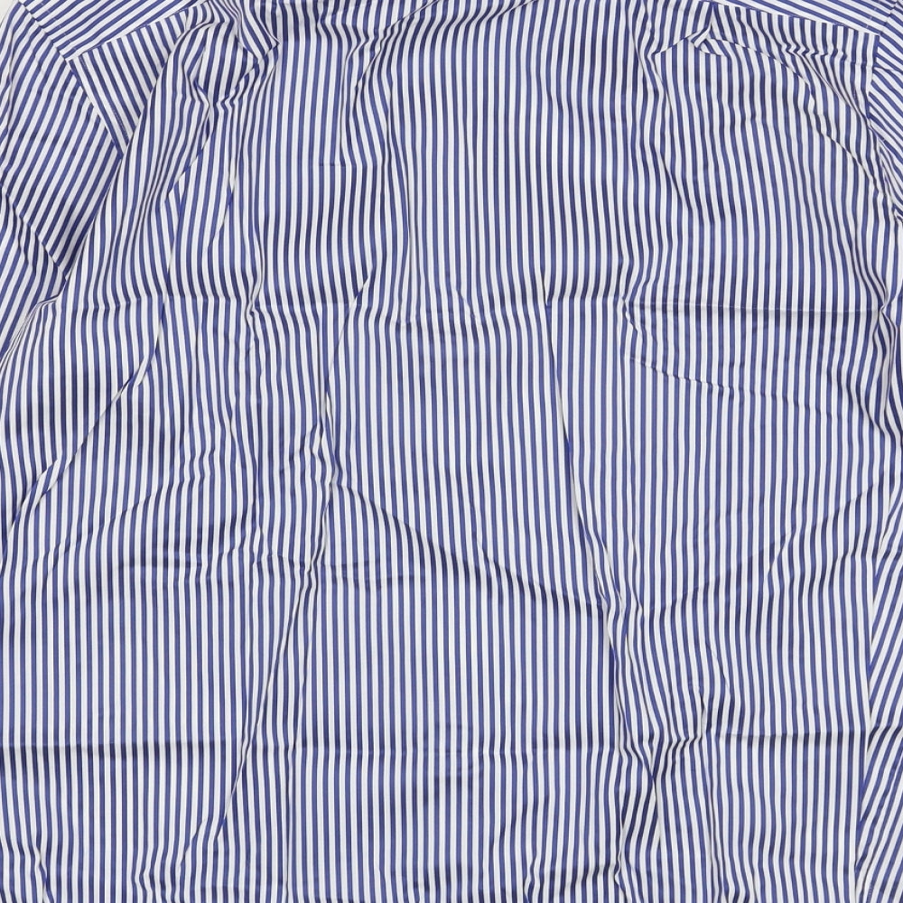 Marks and Spencer Mens Blue Striped Cotton Button-Up Size 17.5 Collared Button