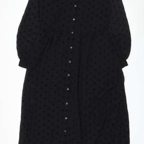Marks and Spencer Womens Black Polyester A-Line Size 8 Round Neck Button