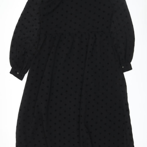 Marks and Spencer Womens Black Polyester A-Line Size 8 Round Neck Button