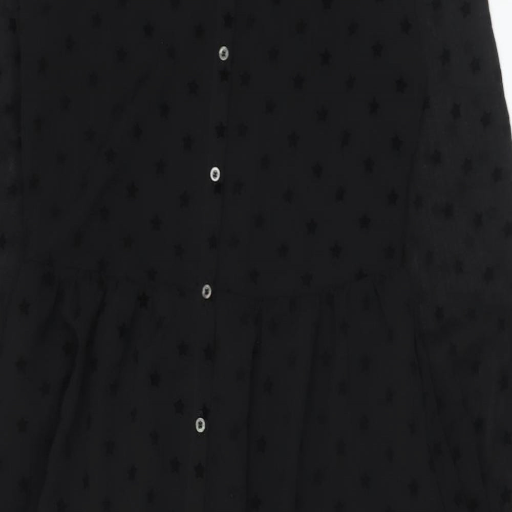 Marks and Spencer Womens Black Polyester A-Line Size 8 Round Neck Button