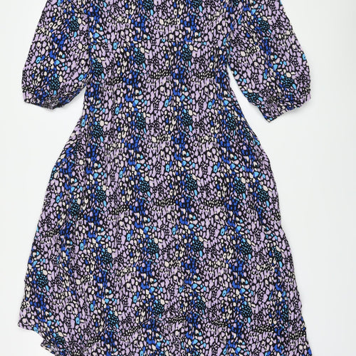 Marks and Spencer Womens Multicoloured Animal Print Viscose A-Line Size 8 Round Neck Button