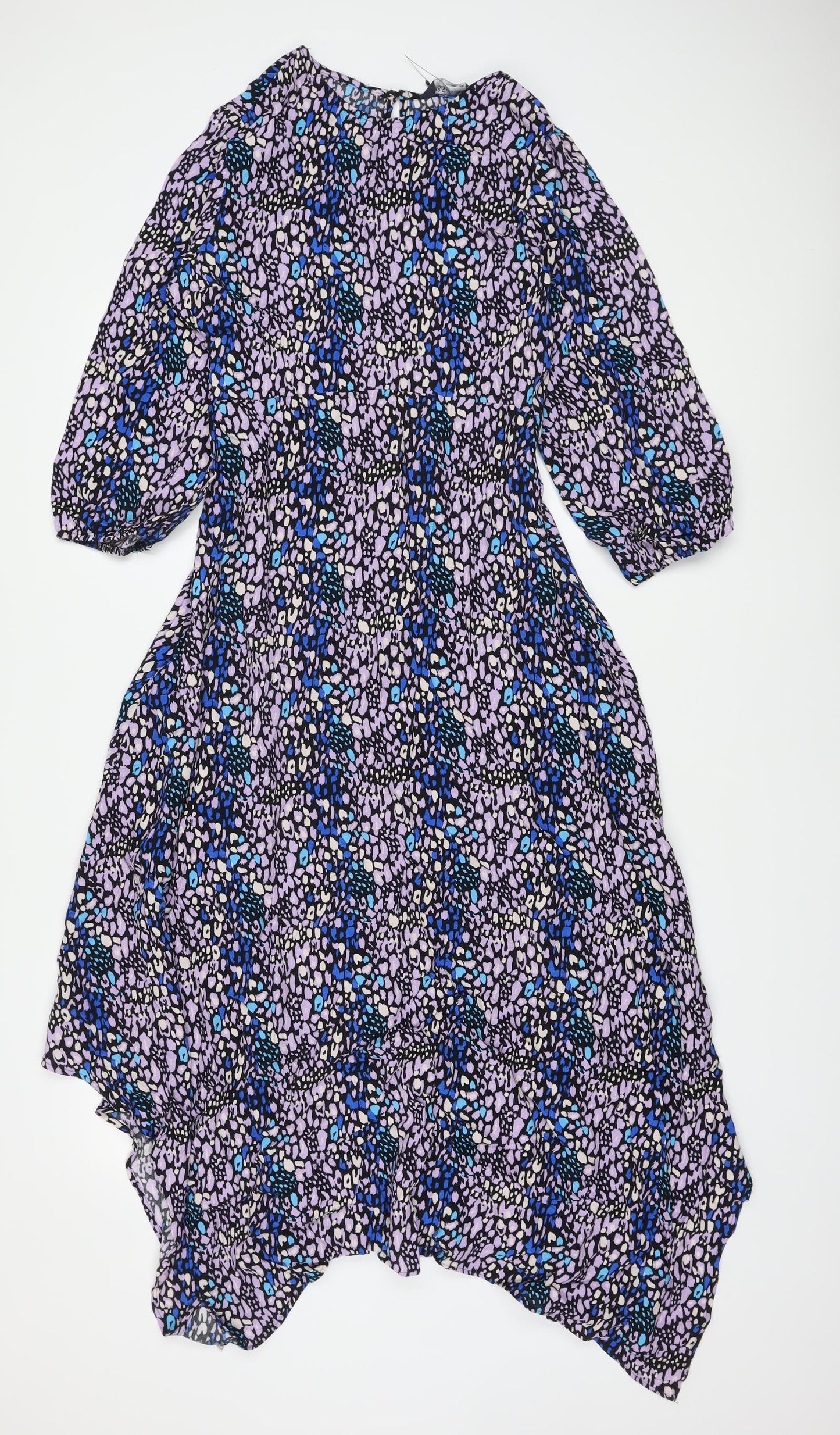 Marks and Spencer Womens Multicoloured Animal Print Viscose A-Line Size 8 Round Neck Button