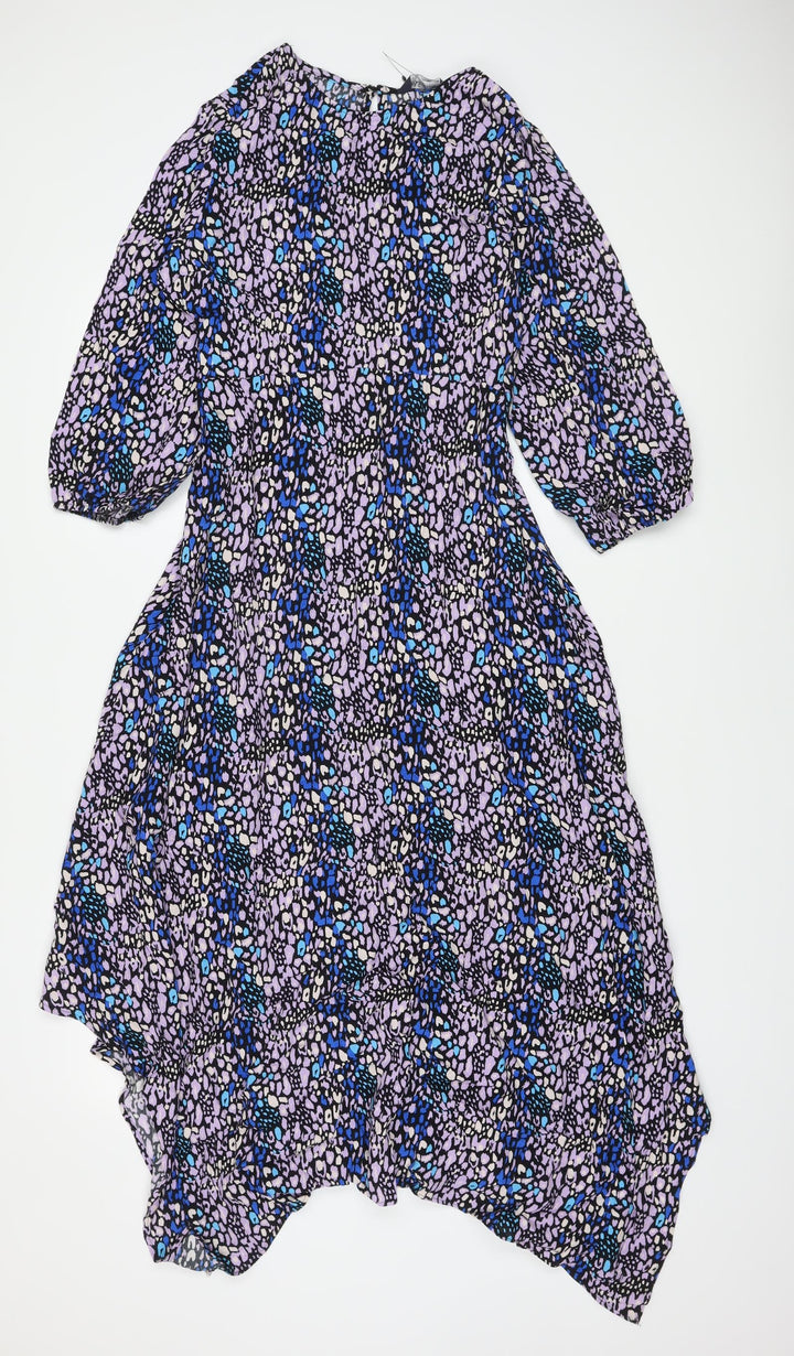 Marks and Spencer Womens Multicoloured Animal Print Viscose A-Line Size 8 Round Neck Button