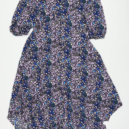 Marks and Spencer Womens Multicoloured Animal Print Viscose A-Line Size 8 Round Neck Button