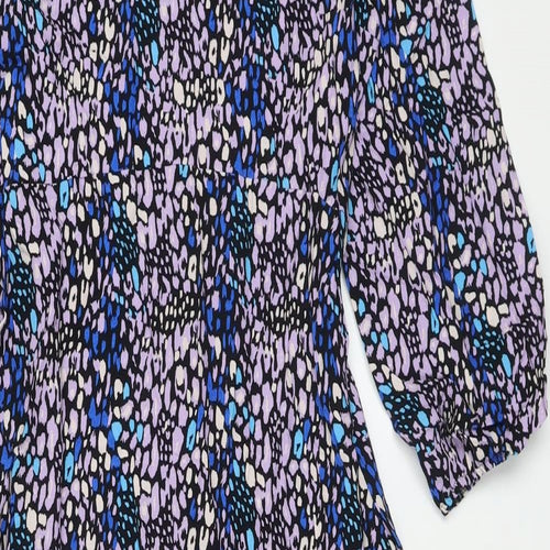 Marks and Spencer Womens Multicoloured Animal Print Viscose A-Line Size 8 Round Neck Button