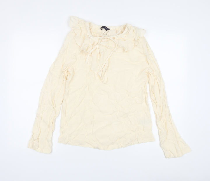 Marks and Spencer Womens Beige Viscose Basic Blouse Size 6 Round Neck