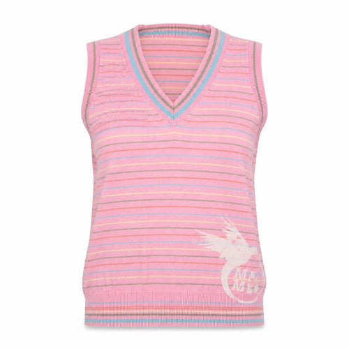 Mambo Womens Pink V-Neck Striped Cotton Vest Jumper Size M