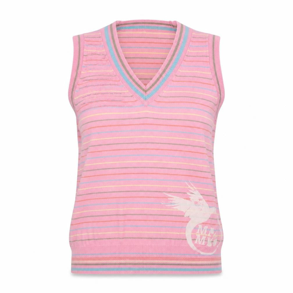 Mambo Womens Pink V-Neck Striped Cotton Vest Jumper Size M