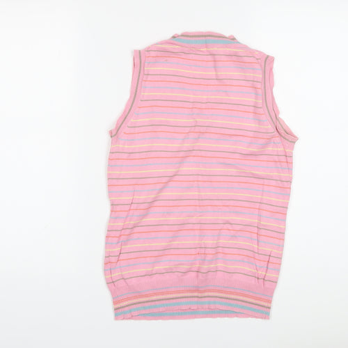 Mambo Womens Pink V-Neck Striped Cotton Vest Jumper Size M