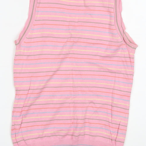 Mambo Womens Pink V-Neck Striped Cotton Vest Jumper Size M