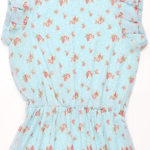 Ruby Rocks Womens Blue Floral Polyester A-Line Size 14 Boat Neck Pullover