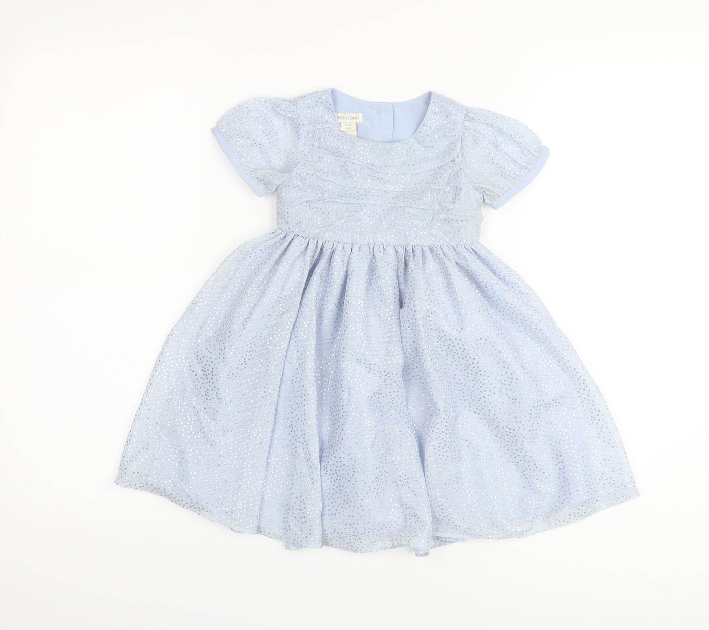 Monsoon Girls Blue Polka Dot Polyester A-Line Size 12-18 Months Round Neck Button