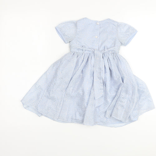 Monsoon Girls Blue Polka Dot Polyester A-Line Size 12-18 Months Round Neck Button