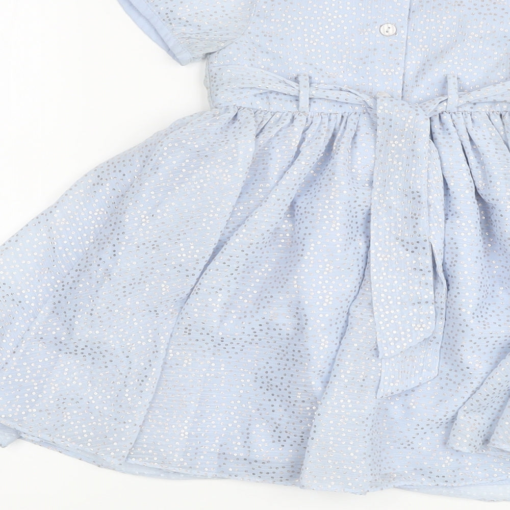 Monsoon Girls Blue Polka Dot Polyester A-Line Size 12-18 Months Round Neck Button