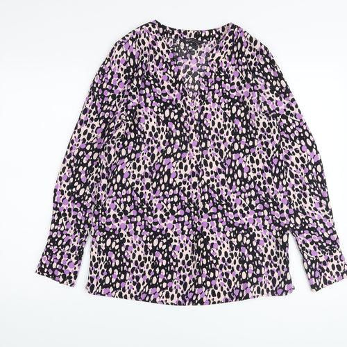 Marks and Spencer Womens Purple Animal Print Viscose Basic Blouse Size 6 V-Neck