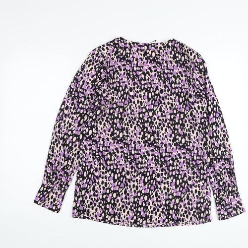 Marks and Spencer Womens Purple Animal Print Viscose Basic Blouse Size 6 V-Neck