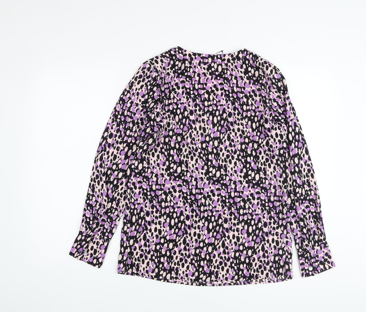 Marks and Spencer Womens Purple Animal Print Viscose Basic Blouse Size 6 V-Neck