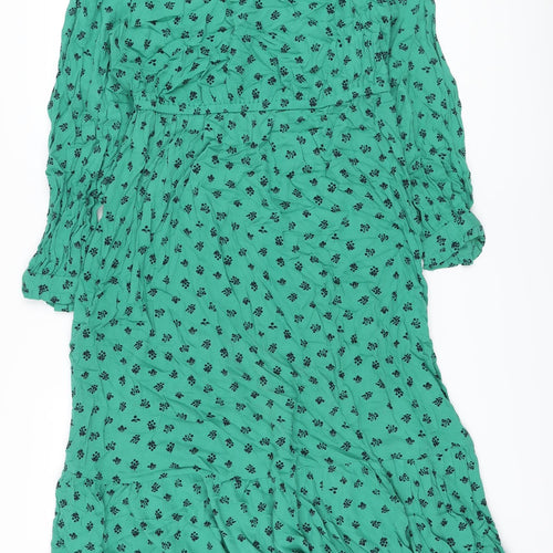 Marks and Spencer Womens Green Geometric Viscose A-Line Size 10 Round Neck Tie