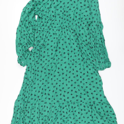 Marks and Spencer Womens Green Geometric Viscose A-Line Size 10 Round Neck Tie