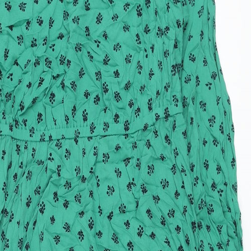Marks and Spencer Womens Green Geometric Viscose A-Line Size 10 Round Neck Tie