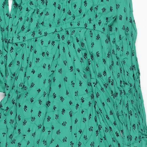 Marks and Spencer Womens Green Geometric Viscose A-Line Size 10 Round Neck Tie