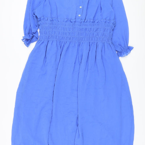 Marks and Spencer Womens Blue Polyester A-Line Size 22 V-Neck Button