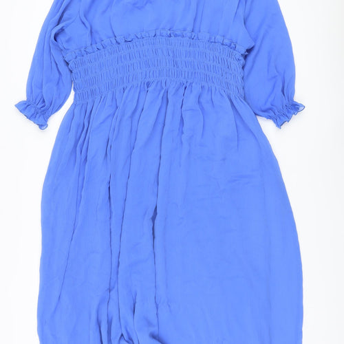 Marks and Spencer Womens Blue Polyester A-Line Size 22 V-Neck Button