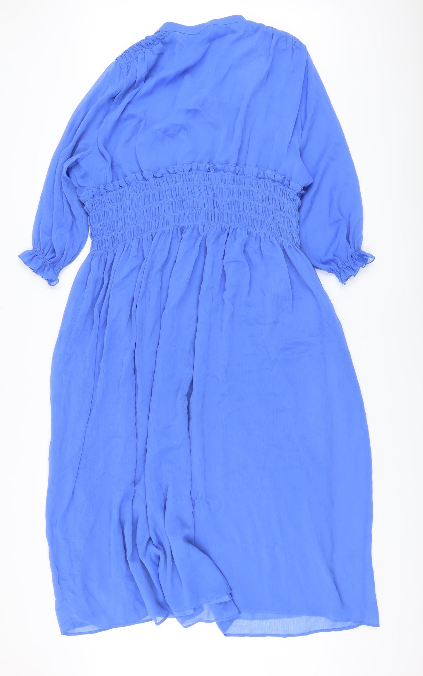Marks and Spencer Womens Blue Polyester A-Line Size 22 V-Neck Button