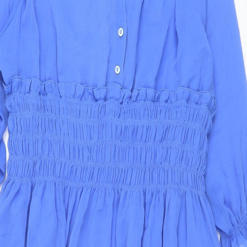 Marks and Spencer Womens Blue Polyester A-Line Size 22 V-Neck Button