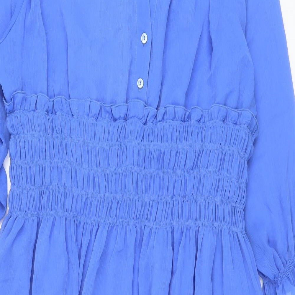 Marks and Spencer Womens Blue Polyester A-Line Size 22 V-Neck Button