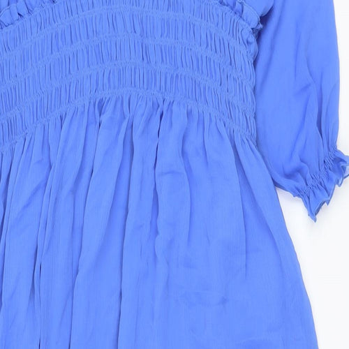 Marks and Spencer Womens Blue Polyester A-Line Size 22 V-Neck Button