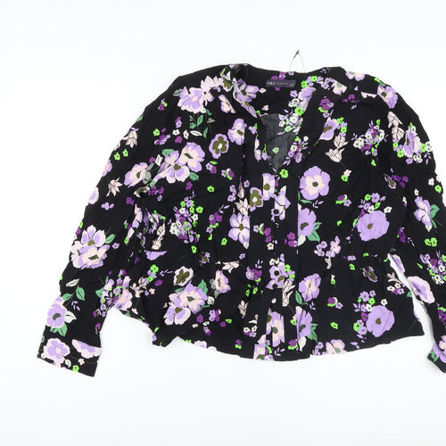 Marks and Spencer Womens Black Floral Viscose Basic Blouse Size 22 V-Neck
