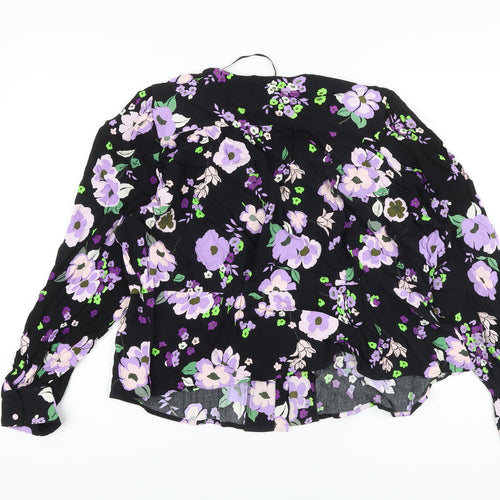 Marks and Spencer Womens Black Floral Viscose Basic Blouse Size 22 V-Neck