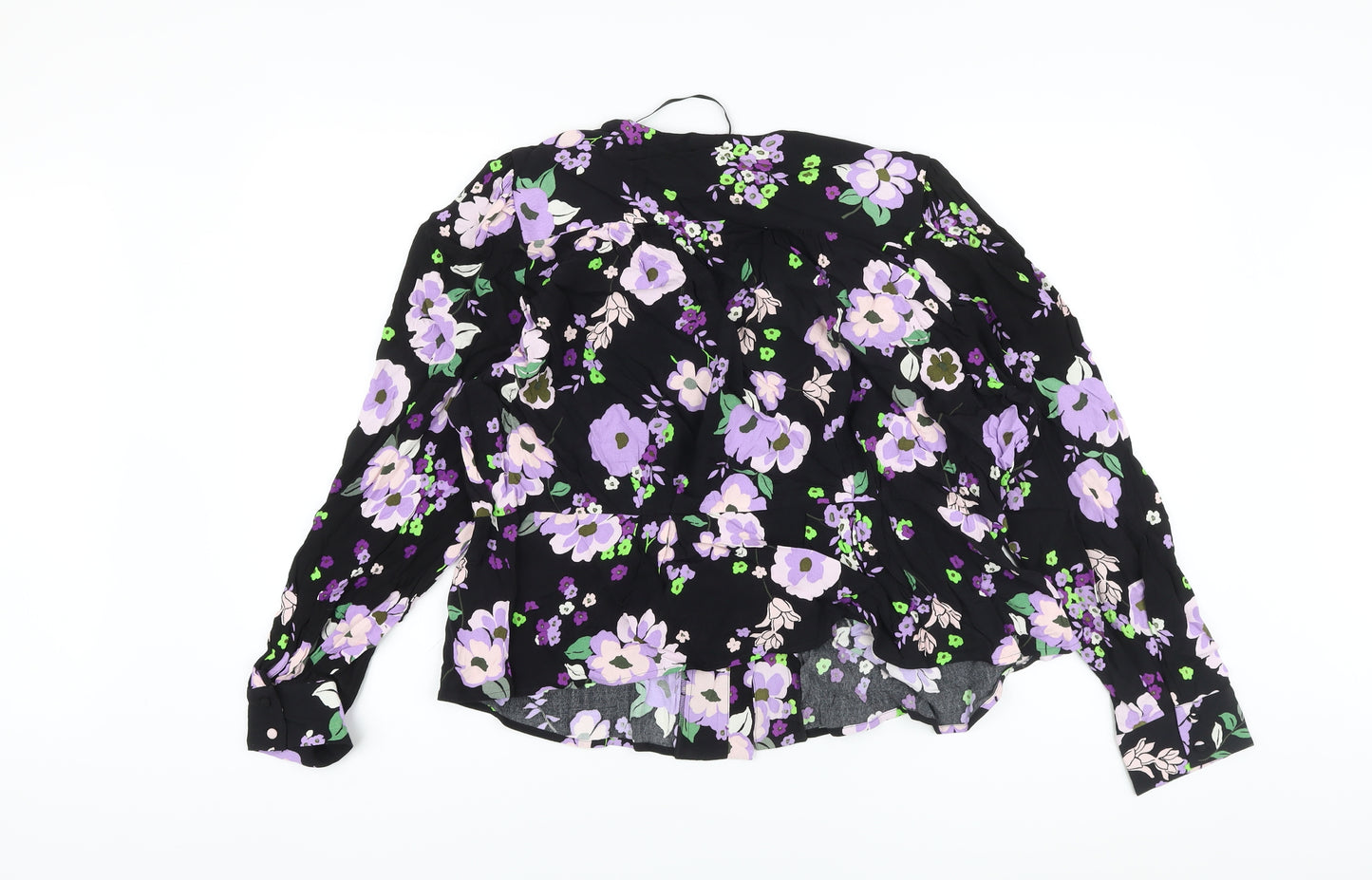 Marks and Spencer Womens Black Floral Viscose Basic Blouse Size 22 V-Neck