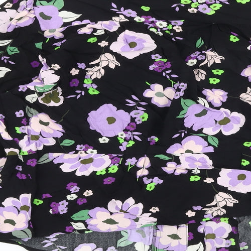 Marks and Spencer Womens Black Floral Viscose Basic Blouse Size 22 V-Neck