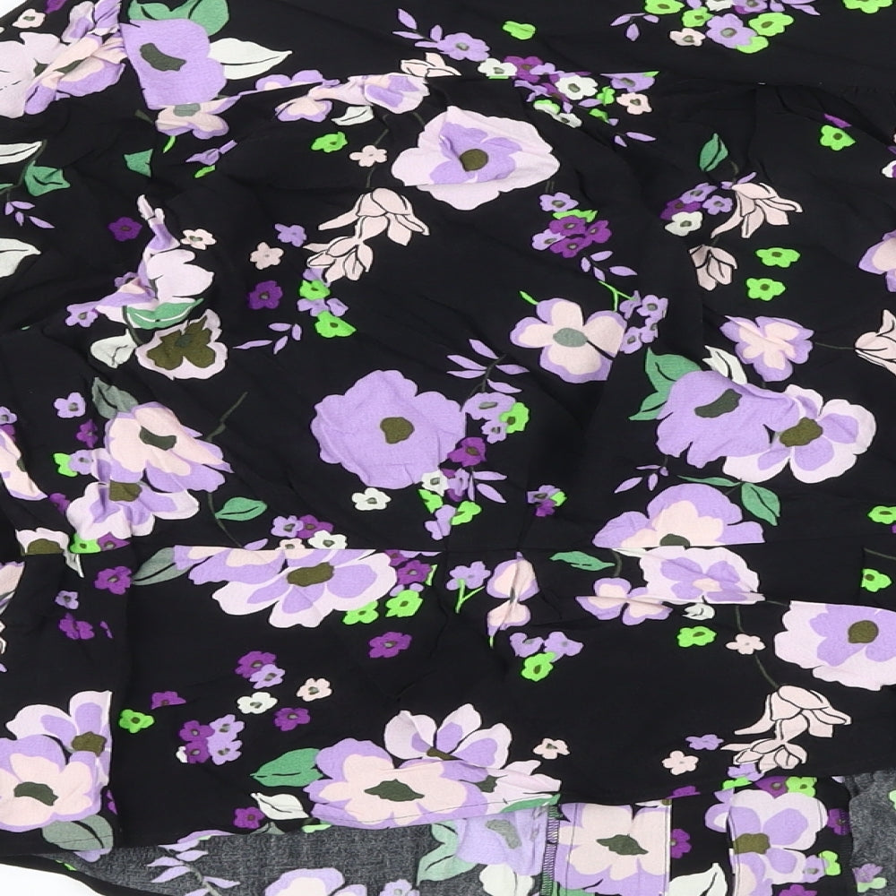 Marks and Spencer Womens Black Floral Viscose Basic Blouse Size 22 V-Neck