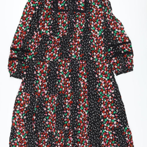 Marks and Spencer Womens Multicoloured Floral Viscose A-Line Size 8 Round Neck Button