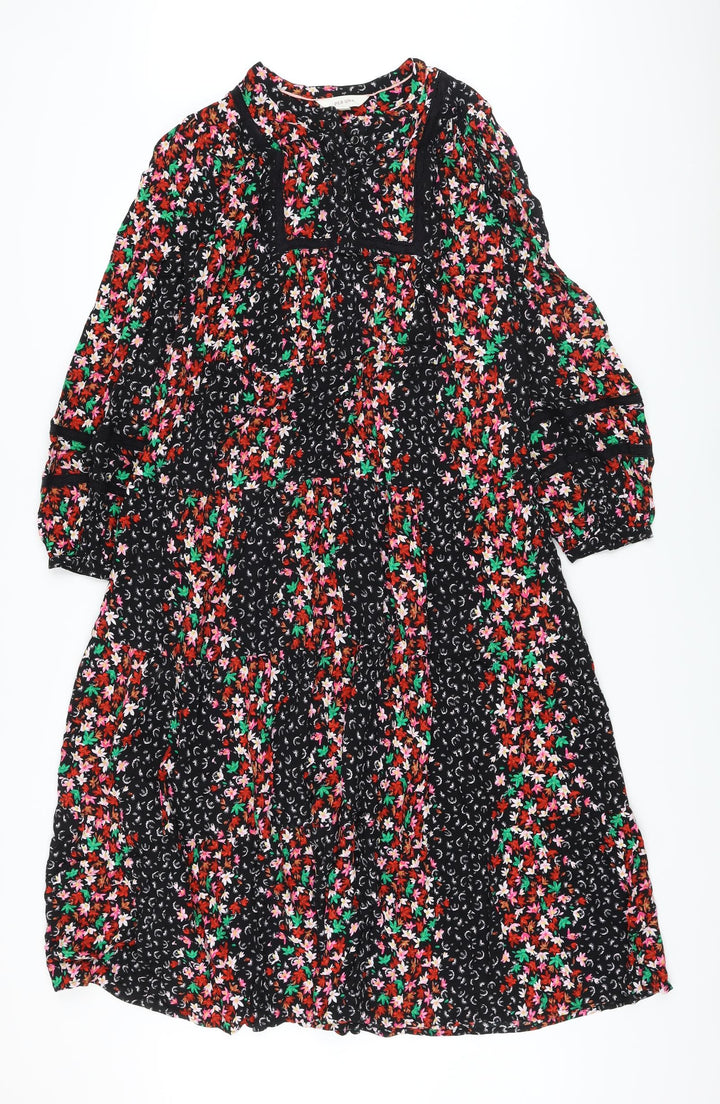 Marks and Spencer Womens Multicoloured Floral Viscose A-Line Size 8 Round Neck Button