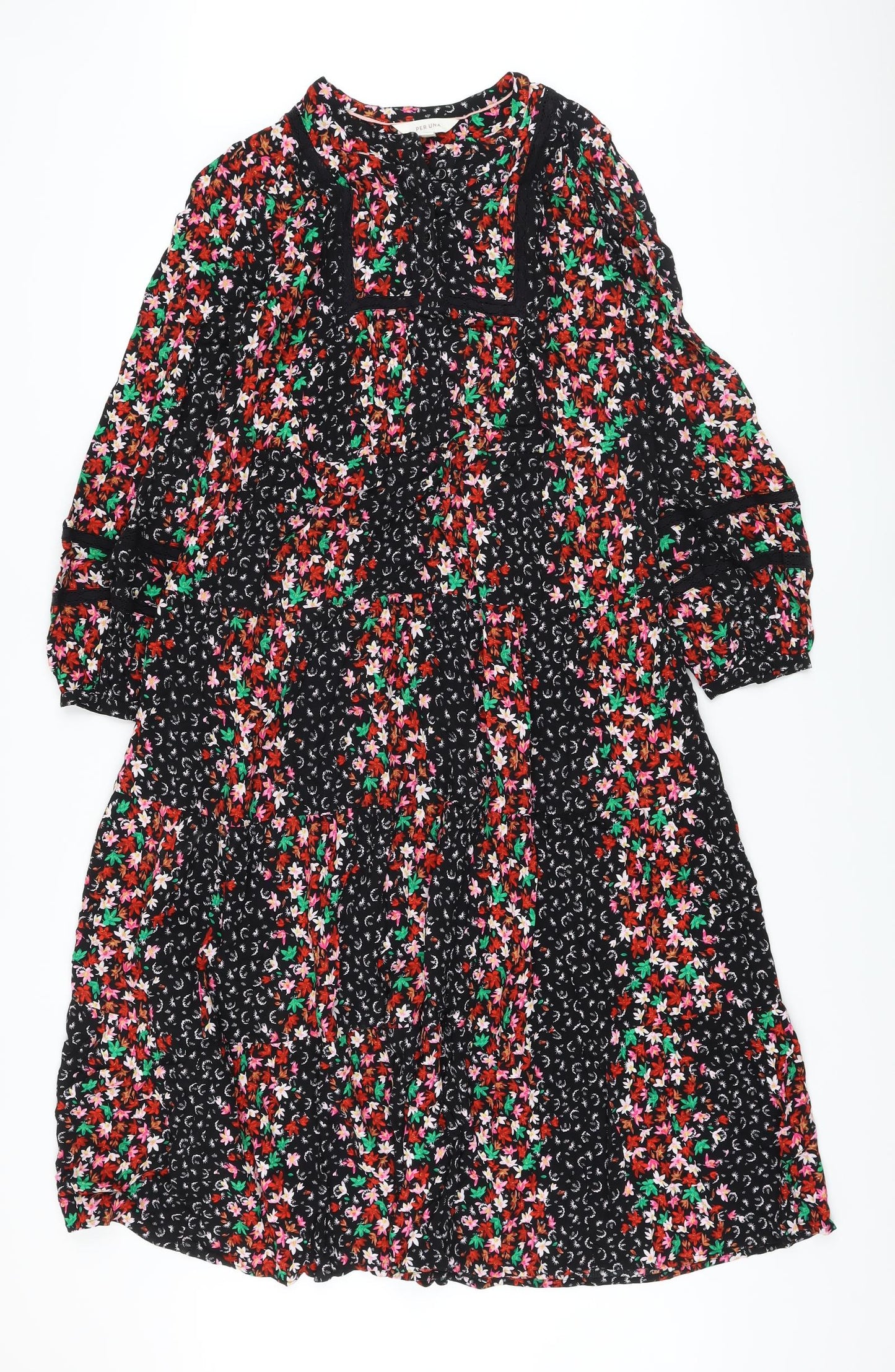 Marks and Spencer Womens Multicoloured Floral Viscose A-Line Size 8 Round Neck Button