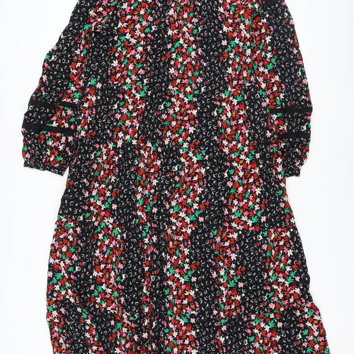 Marks and Spencer Womens Multicoloured Floral Viscose A-Line Size 8 Round Neck Button