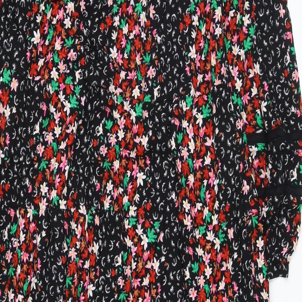 Marks and Spencer Womens Multicoloured Floral Viscose A-Line Size 8 Round Neck Button