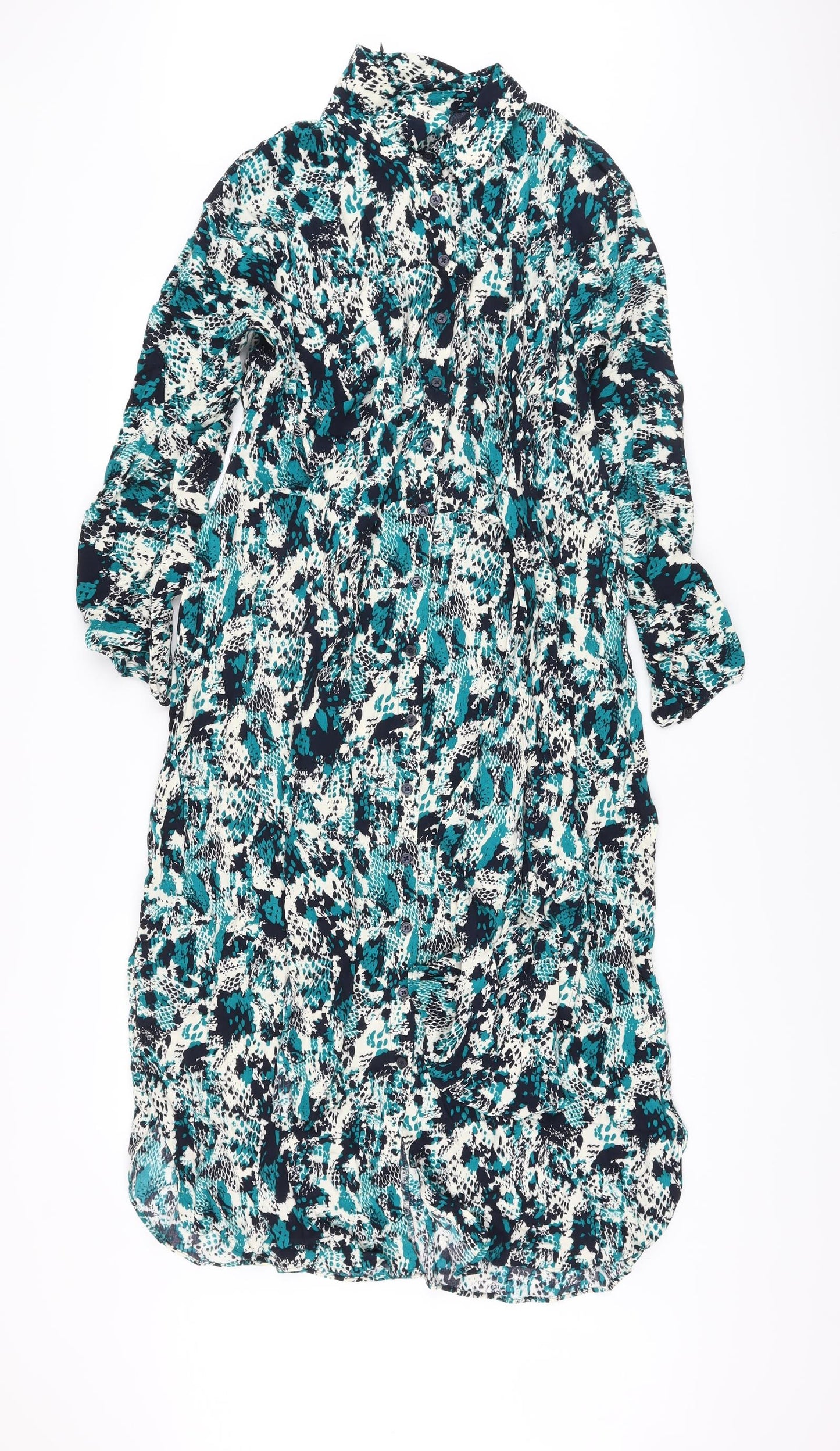 Marks and Spencer Womens Multicoloured Animal Print Viscose A-Line Size 10 Collared Button