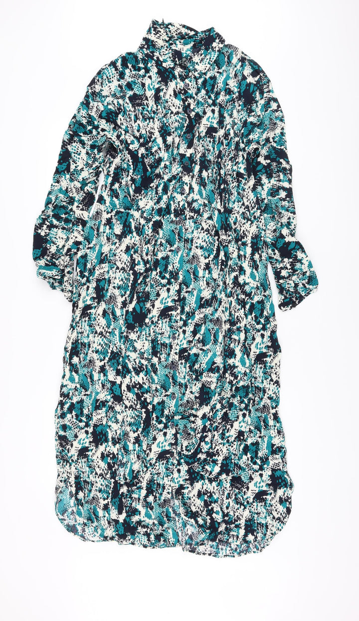 Marks and Spencer Womens Multicoloured Animal Print Viscose A-Line Size 10 Collared Button
