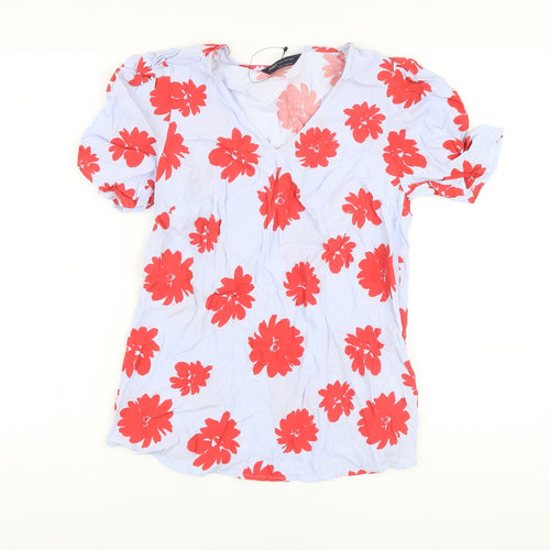 Marks and Spencer Womens Purple Floral Viscose Basic Blouse Size 6 V-Neck