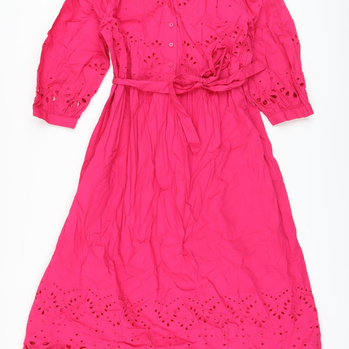 Marks and Spencer Womens Pink Cotton A-Line Size 12 V-Neck Button