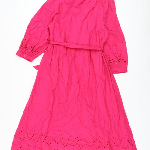 Marks and Spencer Womens Pink Cotton A-Line Size 12 V-Neck Button
