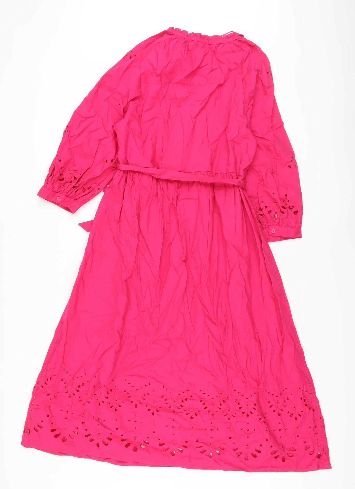 Marks and Spencer Womens Pink Cotton A-Line Size 12 V-Neck Button